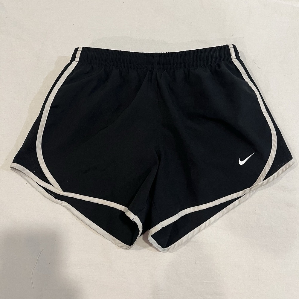 Nike Dri-Fit Girls Athletic Running Shorts Black White Trim Medium